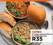 2 x Soups Assorted 350ml, 2 x Hamburger Buns Combo