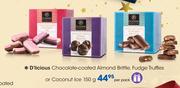 D'licious Chocolate-Coated Almond Brittle. Fudge Truffles Or Coconut Ice-150g Per Pack