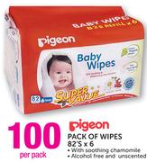 Pigeon Pack Of Wipes 82'S x 6