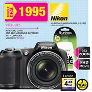 Nikon Hi-Zoom Camera Bundle L330+4GB SDHC Card And Rechargeable Batteries With Charger