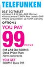 Telefunken 10.1" 3G Tablet-On 500MB Data Price Plan