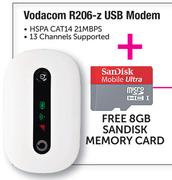 Vodacom R206-z USB Modem+ Free 8GB Sandisk Memory Card-On STD MyGig 2