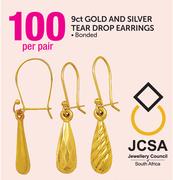 9ct Gold and Silver Tear Drop Earrings-Per Pair