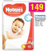 Huggies Dry Comfort Jumbo Pack Size 3-76's/Size 4-66's/Size 5-56's/Size 4+-60's Each