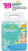 Pampers Fresh Wipes 6 x 64 Or Sensitive Wipes 6 x 56-Per Pack