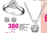 Sterling Silver Earring, Pendant And Ring Set-Per Set