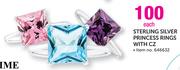Sterling Silver Princess Rings With CZ-Each