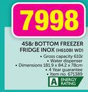 Hisense 458Ltr Bottom Freezer Fridge Inox H610BI WD