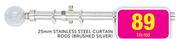 Decorland 25mm Stainless Steel Curtain Rods(Brushed Silver)-1m Rod