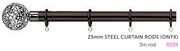 Decorland 25mm Steel Curtain Rods(Onyx)-3m Rod