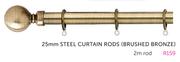 Decorland 25mm Steel Curtain Rods(Brushed Bronze)-2m Rod