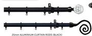 Decorland 25mm Aluminium Curtain Rods(Black)-1m Rod