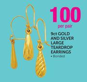9ct Gold and Silver Large Teardrop Earrings-Per Pair