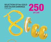 Selection of 9ct Gold and Silver Earrings-Per Pair