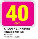  9ct Gold And Silver Single Earring Each