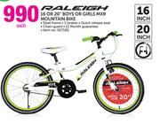 Raleigh 16" Or 20" Boys Or Girls MXR Mountain Bike