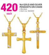 9ct Gold and Silver Pendants on Chain Each