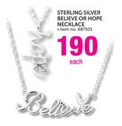 Sterling Silver Believe or Hope Necklace Each