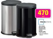 Mainstays 40ltr Oval Black Or Stainless Steel Pedal Bin Each