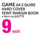 Game A4 2 Quire Hard Cover Feint Margin Book Each