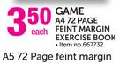 Game A4 72 Page Feint Margin Exercise Book Each