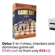 Delux 3 In 1 Chess, Checkers & Dominoes Game Set