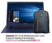 Connex 14.1 Inch Slimbook Dual Core Celeron Laptop & Backpack