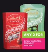 Lindor Balls Milk/Mint Assorted-For Any 2 x 200g