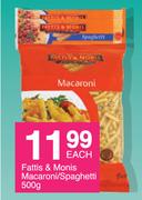 Fatti's & Moni's Macaroni/Spaghetti-500g Each