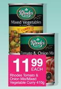 Rhodes Tomato & Onion Mix/Mixed Vegetable Curry-410g Each