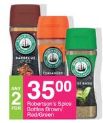 Robertson's Spice Bottles Browm/Red/Green-For 2