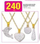 9ct Gold And Silver Pendant On Chain Bonded-Each