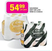 Savanna Dry or Lite NRB-6 x 330ml-Per Pack