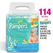 Pampers Fresh Wipes-6x64 Or Sensitive Wipes-6x56 Per Pack
