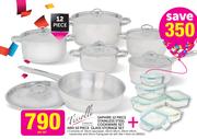 Tissolli Saphire 12 Piece Stainless Steel Cookware Set And 10 Piece Glass Storage Set-Per Set