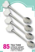 Tea Time 4 Piece Heart Teaspoon Set