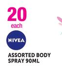 Nivea Assorted Body Spray-90ml Each