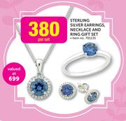 Sterling Silver Earrings, Necklace and Ring Gift Set-Per Set