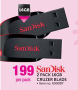 SanDisk 2 Pack 16GB Cruzer Blade-Per Pack