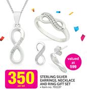 Sterling Silver Earrings, Necklace And Ring Gift Set-Per Set