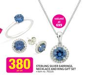 Sterling Silver Earrings, Necklace And Ring Gift Set-Per Set
