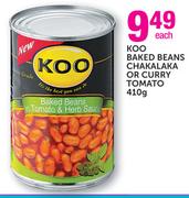 Koo Baked Beans Chakalaka Or Curry Tomato-410g