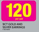 9ct Gold And Silver Earrings Bonded-Per Pair