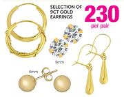 9ct Gold 5mm/6mm Earrings-Per Pair 