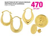 9ct Gold Creoles And Peso Stud Earrings-Per Pair 
