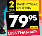Raised Collar L/S Shirts (Ages 5 To 6)-2 Pack