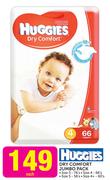 Huggies Dry Comfort Jumbo Pack Size 3-76's/Size 4-66's/Size 5-56's/Size 4+-60's-Each