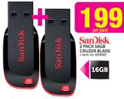 SanDisk 2 Pack 16GB Cruzer Blade-Per Pack
