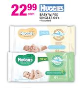Huggies Baby Wipes Singles 64's Each