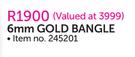 9ct Gold 6mm 'C' Shaped Bangles-Each